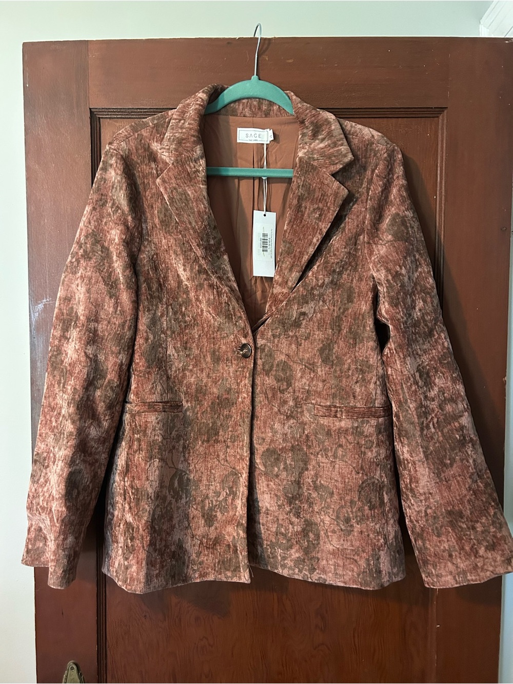 Sage Rust Brown Marbled Single-Button Blazer, size Large